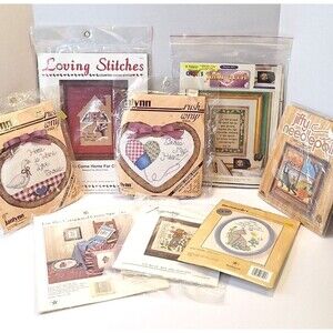 LOT OF 8 Vintage CROSS STITCH Mini Picture Frame 1980's Sealed Variety Art Hobby